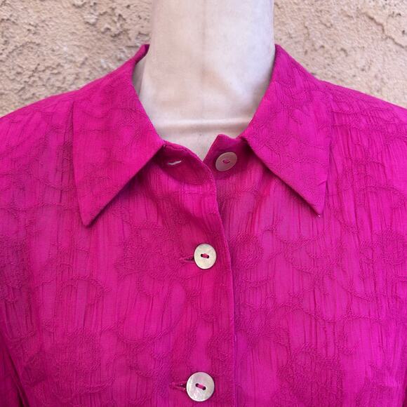 Vintage Karen Stevens Magenta Blouse Peekaboo Back Shoulder Pads Size 12P - Picture 3 of 5